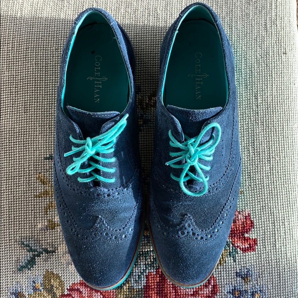 SZ 7 Cole Haan Blue Suede Oxford